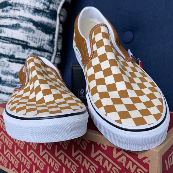 Vans Classic Slip-On Checkerboard Golden Brown/True White MENS - Picture 8 of 16